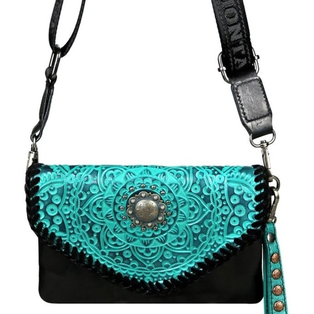 Mandala Floral Tooled Leather Crossbody Bag
